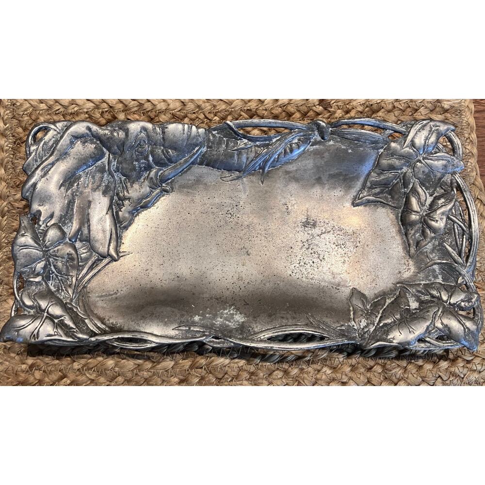 Arthur Court Elephant Leaves Tray‎ 1999 Vintage Metal Silver-Tone, Rectangular